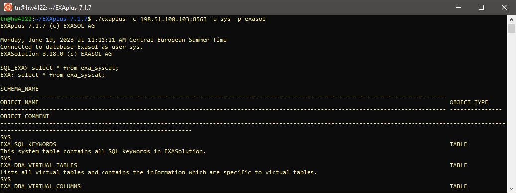 Connect EXAplus Commandline to Exasol